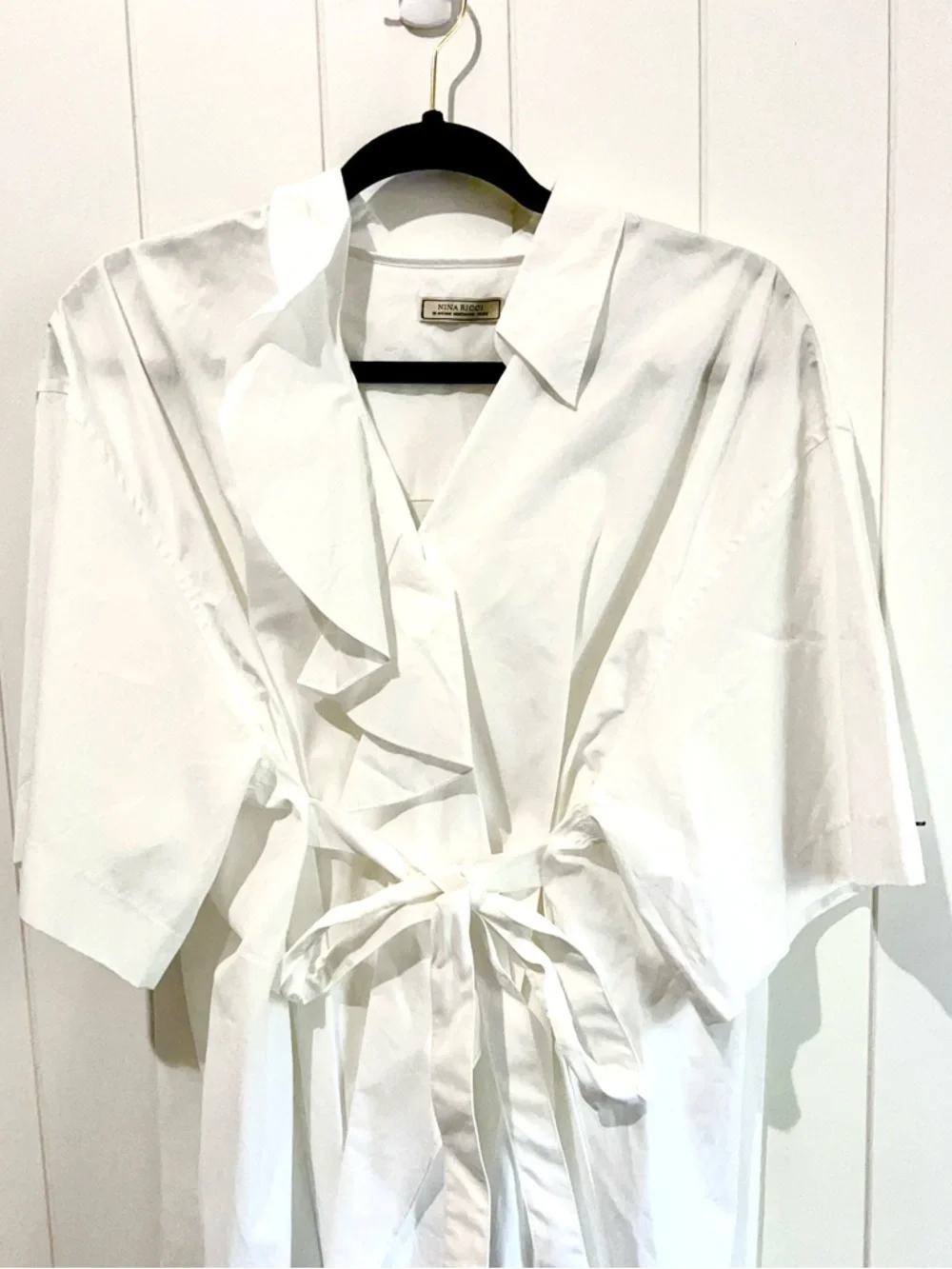 Nina Ricci NWOT Blouse Top  Ruffle Belted Unique Short Sleeves Size XL White - Picture 7 of 15